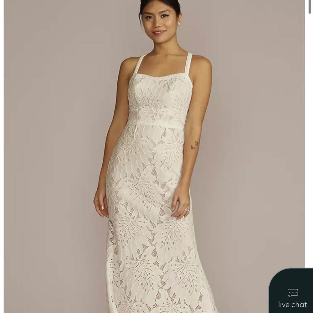 David's Bridal Cream Lace Maxi Dress